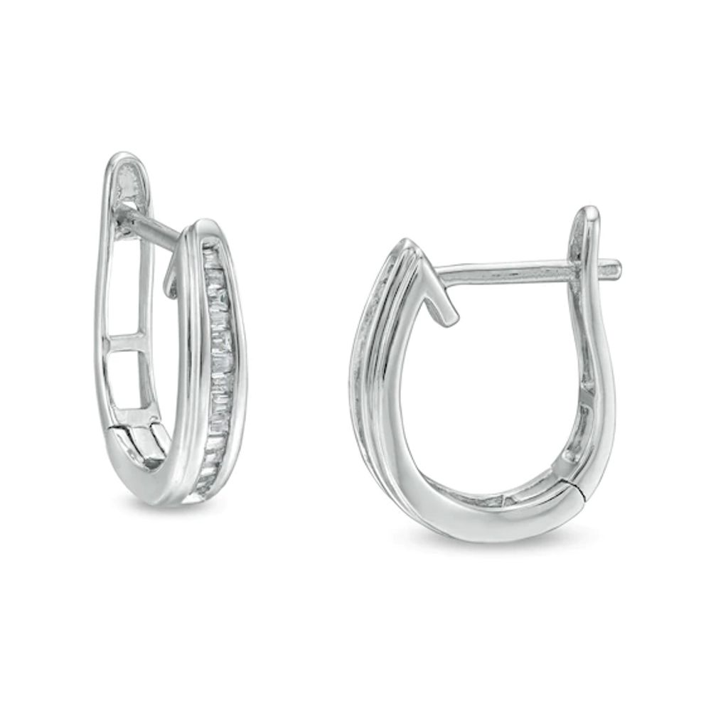 1/8 CT. T.w. Baguette Diamond Hoop Earrings in 10K White Gold