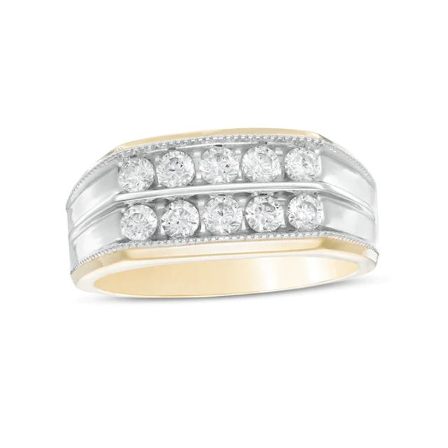 Men's 1 CT. T.w. Diamond Double Row Wedding Band in 10K Two-Tone Gold