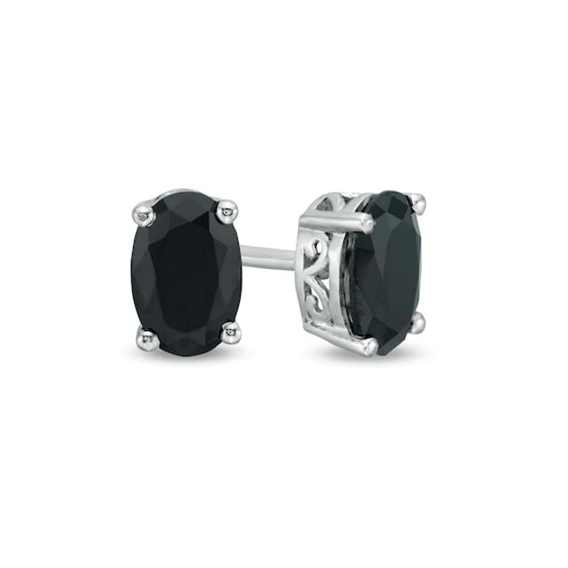 1 CT. T.w. Oval Black Enhanced Diamond Solitaire Stud Earrings in 10K White Gold