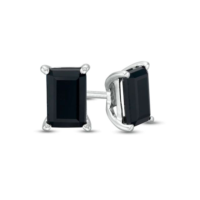 1 CT. T.w. Emerald-Cut Black Enhanced Diamond Solitaire Stud Earrings in 10K White Gold