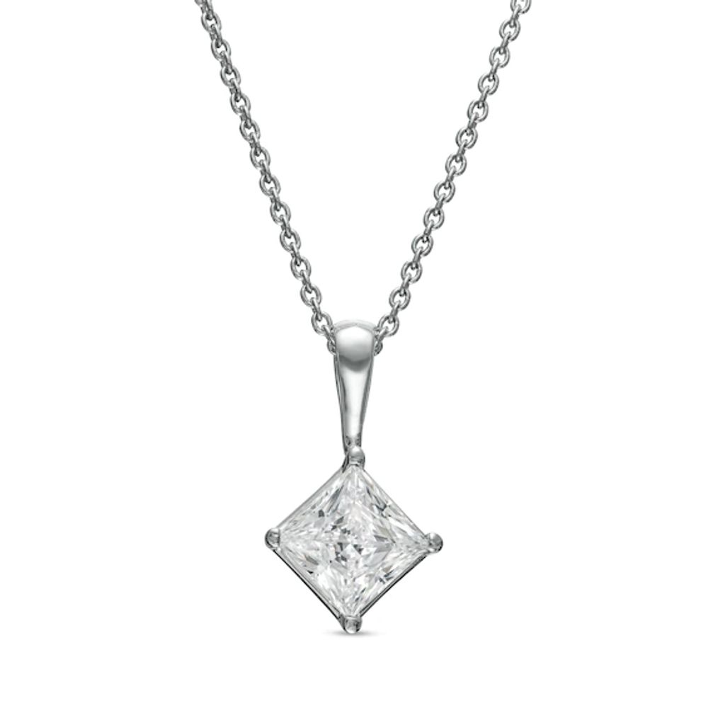 1 CT. Certified Princess-Cut Lab-Created Diamond Tilted Solitaire Pendant in 14K White Gold (F/Si2)