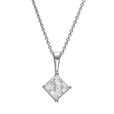 1 CT. Certified Princess-Cut Lab-Created Diamond Tilted Solitaire Pendant in 14K White Gold (F/Si2)