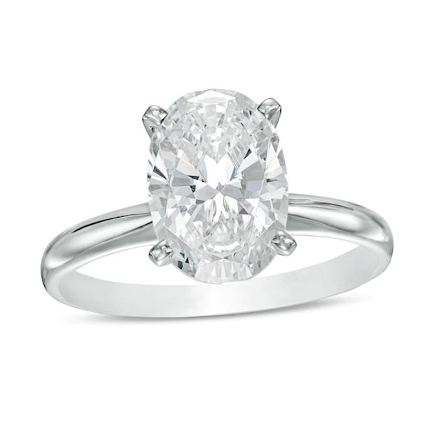 3 CT. Certified Oval Lab-Created Diamond Solitaire Engagement Ring in 14K White Gold (F/Vs2)