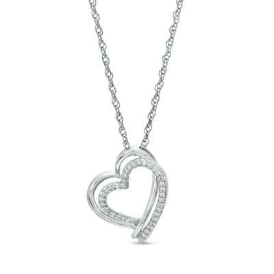 1/8 CT. T.w. Diamond Tilted Double Row Heart Pendant in Sterling Silver