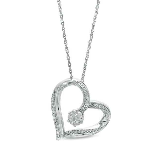 Diamond Accent Tilted Bypass Heart Pendant in Sterling Silver