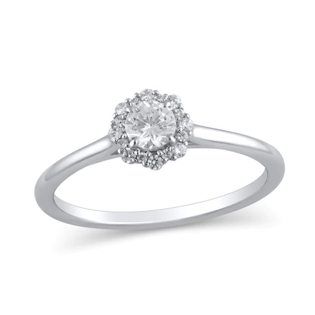 3/8 CT. T.w. Diamond Flower Frame Engagement Ring in 10K White Gold