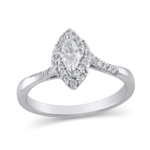1/2 CT. T.w. Marquise Diamond Swirl Frame Engagement Ring in 10K White Gold
