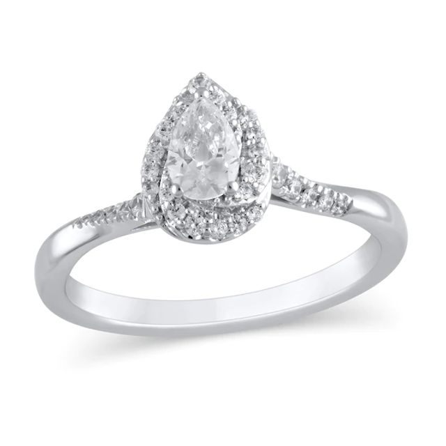 1/2 CT. T.w. Pear-Shaped Diamond Swirl Frame Engagement Ring in 10K White Gold