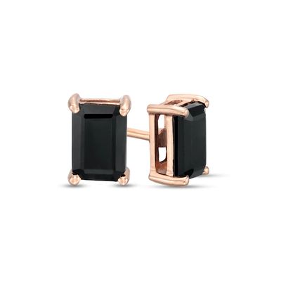 1 CT. T.w. Emerald-Cut Black Enhanced Diamond Solitaire Stud Earrings in 10K Rose Gold