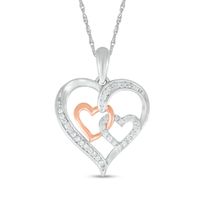 1/6 CT. T.w. Diamond Interlocking Heart Trio Pendant in Sterling Silver and 10K Rose Gold