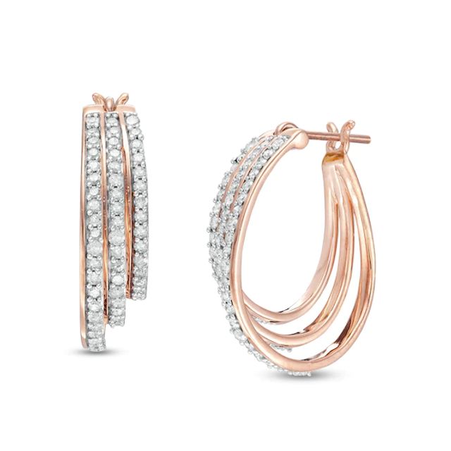 1 CT. T.w. Diamond Graduated Split Triple Row Hoop Earrings in 10K Rose Gold