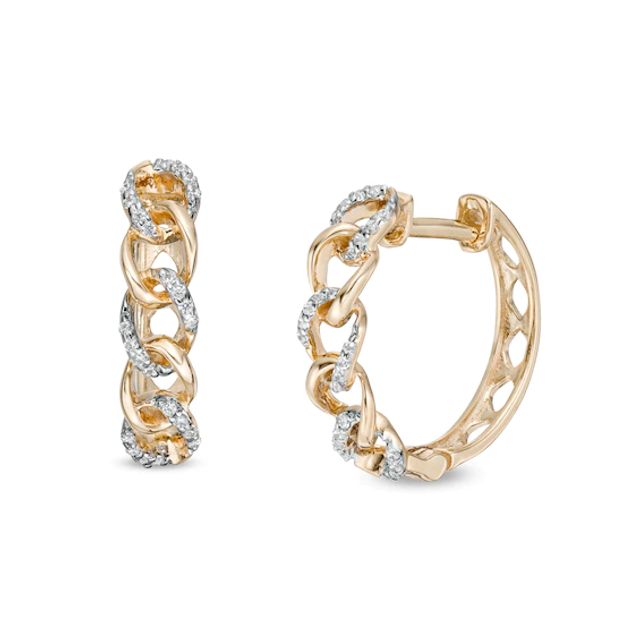 1/10 CT. T.w. Diamond Curb Huggie Hoop Earrings in 10K Gold