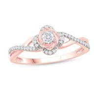 1/5 CT. T.w. Diamond Clover Frame Crossover Promise Ring in 10K Rose Gold