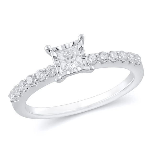 1/2 CT. T.w. Princess-Cut Diamond Engagement Ring in 10K White Gold