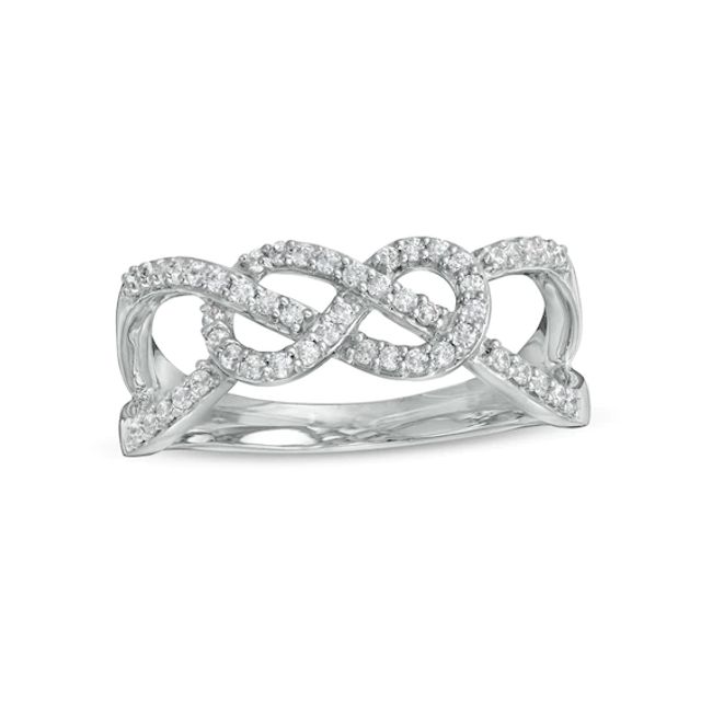 1/4 CT. T.w. Diamond Infinity Pretzel Knot Split Shank Ring in 10K White Gold