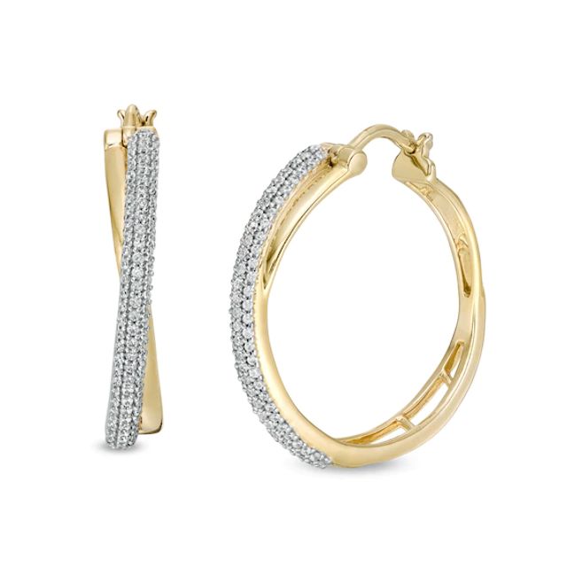 1/2 CT. T.w. Diamond Crossover Hoop Earrings in 10K Gold