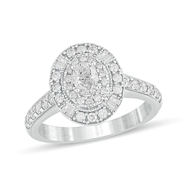 1 CT. T.w. Oval Diamond Double Frame Vintage-Style Engagement Ring in 14K Gold