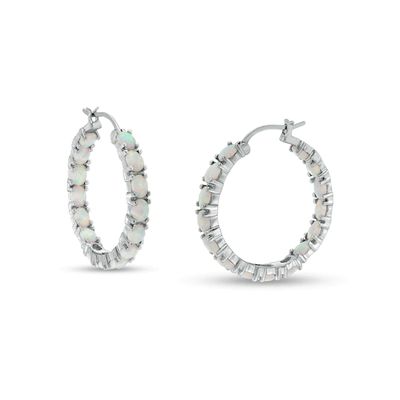 Oval Lab-Created Opal Inside-Out Hoop Earrings in Sterling Silver
