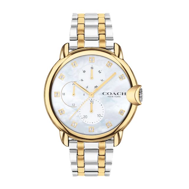 Zales Ladies' Coach Arden Crystal Accent Two-Tone Chronograph Watch with  Mother-of-Pearl Dial (Model: 14503683) | Connecticut Post Mall