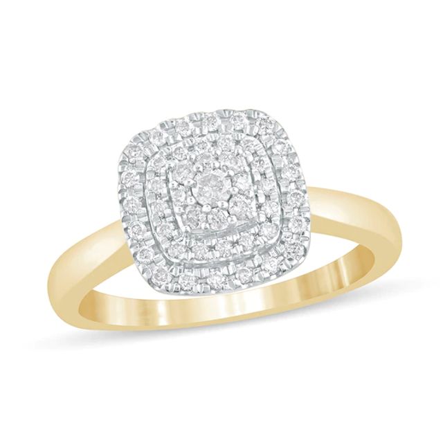 1/3 CT. T.w. Composite Cushion-Shaped Diamond Double Frame Engagement Ring in 10K Gold