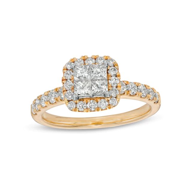 1 CT. T.w. Princess-Cut Quad Diamond Frame Engagement Ring in 14K Gold