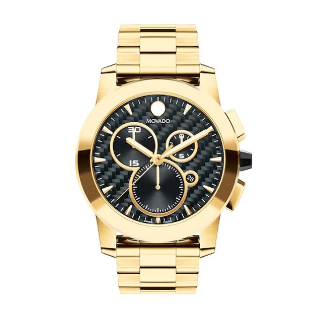 Men's Movado Vizio Gold-Tone PVD Chronograph Watch with Black Carbon fiber Dial (Model: 0607563)