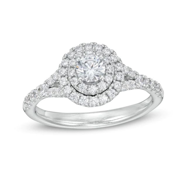 7/8 CT. T.w. Certified Diamond Double Frame Engagement Ring in Platinum (I/Si2)