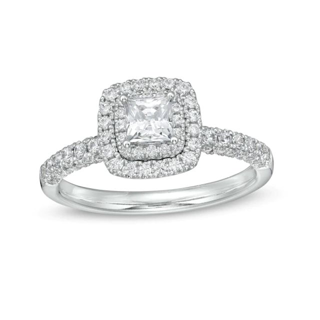 1 CT. T.w. Certified Princess-Cut Diamond Cushion Frame Engagement Ring in Platinum (I/Si2)