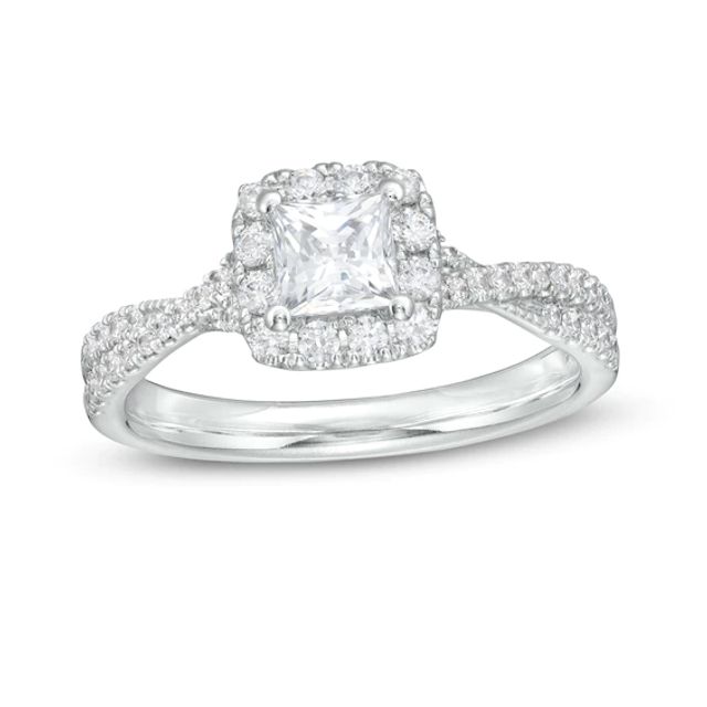 1 CT. T.w. Certified Princess-Cut Diamond Frame Crossover Shank Engagement Ring in Platinum (I/Si2)