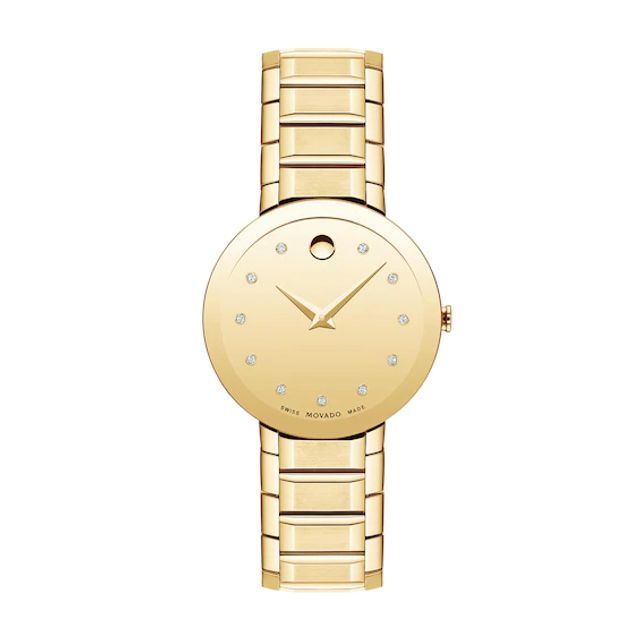 Ladies' Movado Sapphireâ¢ Diamond Accent Gold-Tone PVD Watch with Gold-Tone Dial (Model: 0607550)