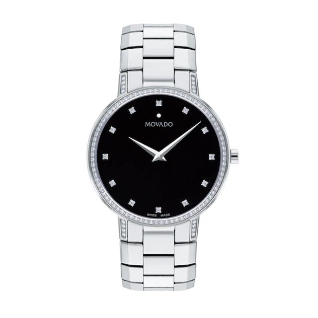 Men's Movado Facetoâ¢ Diamond Accent Watch with Black Dial (Model: 0607482)