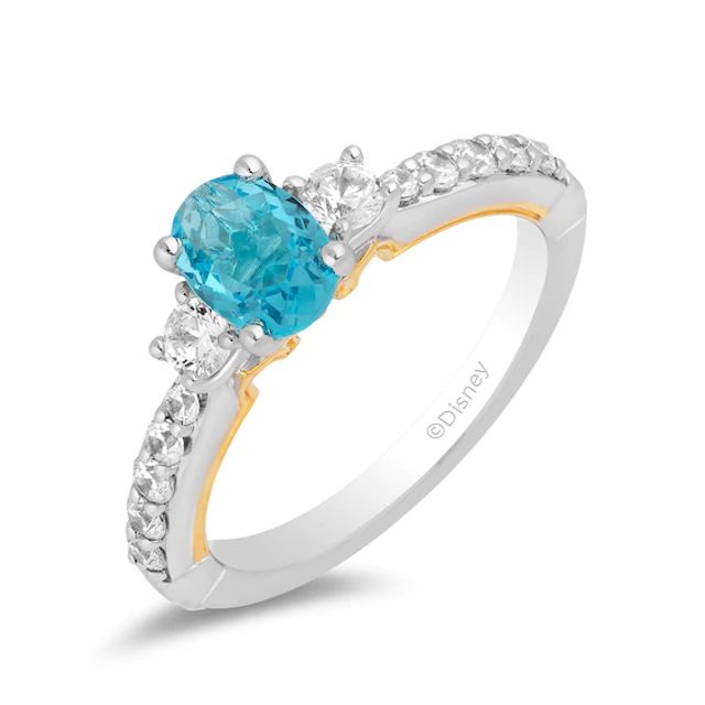 Enchanted Disney Jasmine Oval Swiss Blue Topaz and 1/2 CT. T.w. Diamond Engagement Ring in 14K Two-Tone Gold