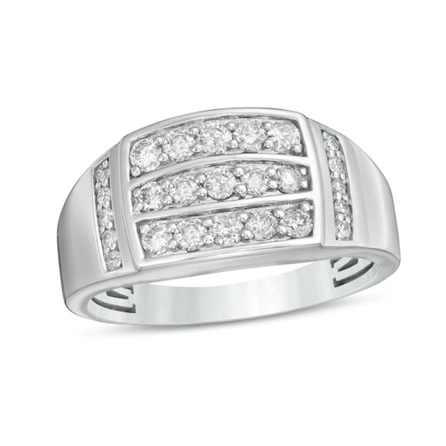 Men's 3/4 CT. T.w. Diamond Triple Row Rectangle-Top Collar Ring in 10K White Gold