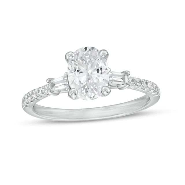 1-1/5 CT. T.w. Certified Oval Diamond Collar Engagement Ring in Platinum (I/Si2)