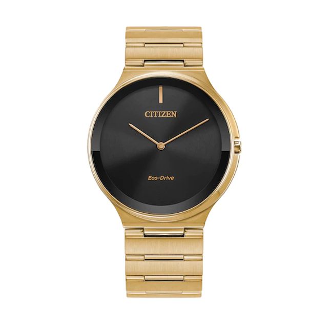 Citizen Eco-DriveÂ® Stiletto Gold-Tone Watch with Black Dial (Model: Ar3112-57E)