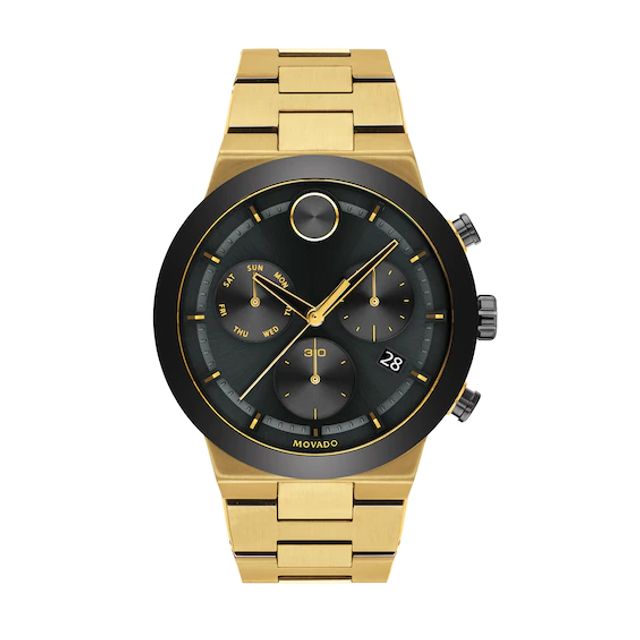 Men's Movado BoldÂ® Fusion Gold-Tone IP and Black Ceramic Chronograph Watch with Black Dial (Model: 3600731)