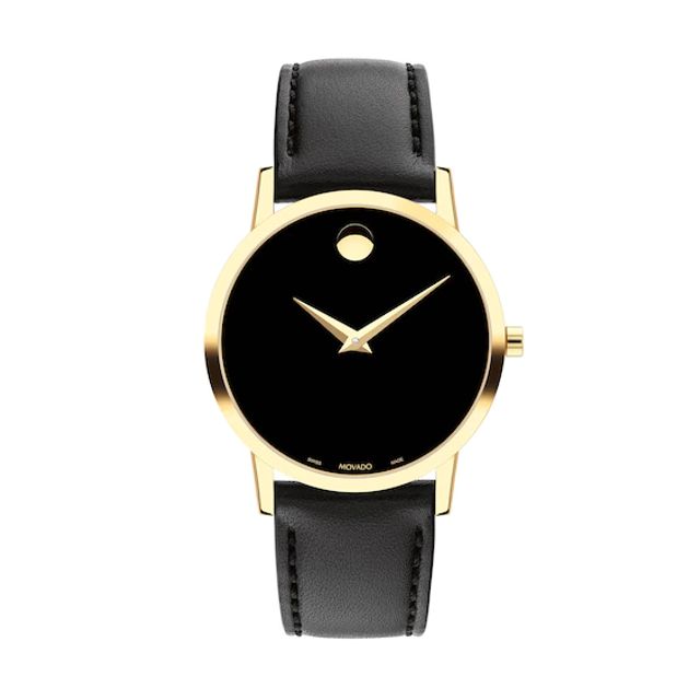 Ladies' Movado Museum Classic Gold-Tone PVD Strap Watch with Black Dial (Model: 0607584)