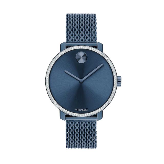 Ladies' Movado BoldÂ® Shimmer Crystal Accent Blue IP Mesh Watch with a Blue Dial (Model: 3600780)