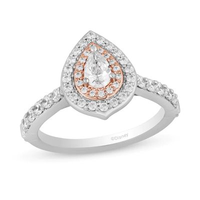 Enchanted Disney Moana 1 CT. T.w. Pear-Shaped Diamond Double Frame Engagement Ring in 14K Two-Tone Gold
