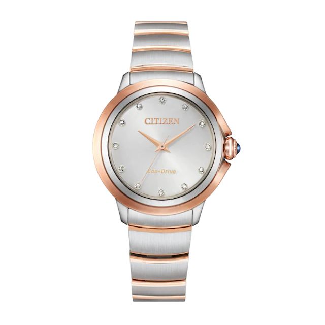 Ladies' Citizen Eco-DriveÂ® Ceci Diamond Accent Two-Tone Watch with Silver-Tone Dial (Model: Em0956-54A)