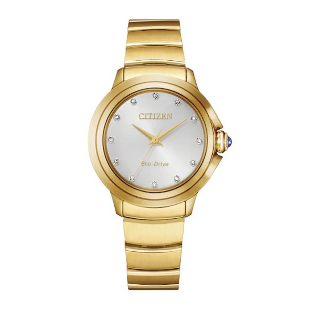 Ladies' Citizen Eco-DriveÂ® Ceci Diamond Accent Gold-Tone Watch with Silver-Tone Dial (Model: Em0952-55A)