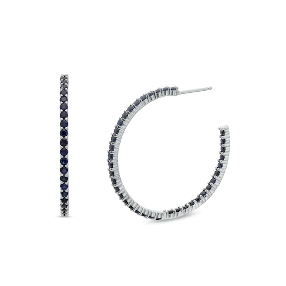 Blue Lab-Created Sapphire Inside-Out J-Hoop Earrings in Sterling Silver