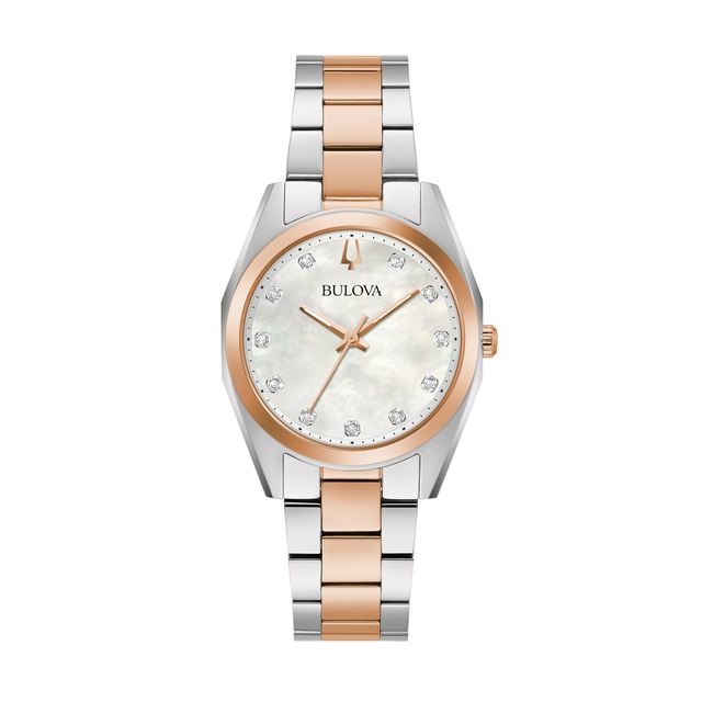 Ladies' Bulova Surveyor Diamond Accent Two-Tone Watch with Mother-of-Pearl Dial (Model: 98P207)