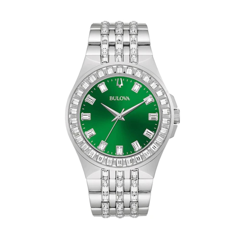 Men's Bulova Phantom Baguette Crystal Accent Watch with Green Dial (Model: 96A253)