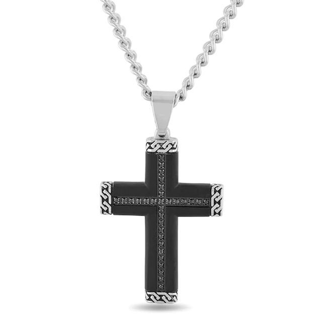 Men's 1/4 CT. T.w. Black Enhanced Diamond Chain Link-Ends Cross Pendant in Stainless Steel and Black IP - 24"
