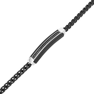 Men's 1/5 CT. T.w. Black Enhanced Diamond Multi-Finish Border ID Bracelet in Stainless Steel and Black IP - 8.5"