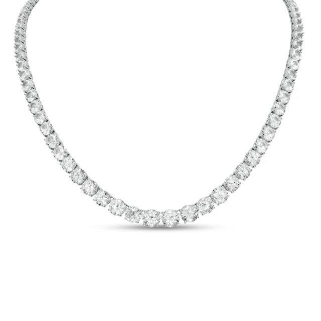 White Lab-Created Sapphire Graduated Tennis Necklace in Sterling Silver
