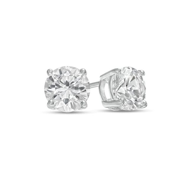 8.0mm White Lab-Created Sapphire Solitaire Stud Earrings in Sterling Silver