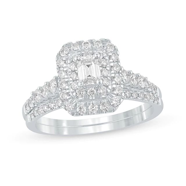 1 CT. T.w. Emerald-Cut Diamond Frame Bridal Set in 10K White Gold