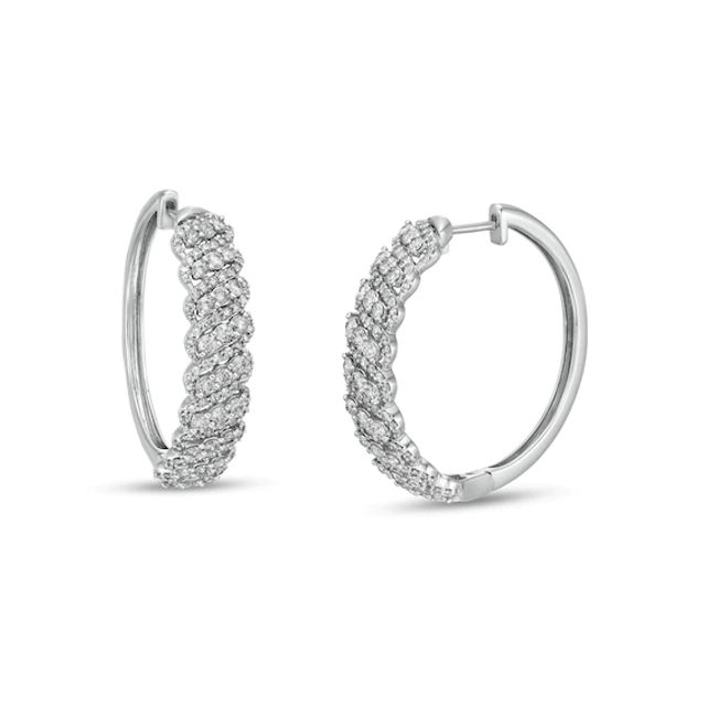 2 CT. T.w. Diamond Slanted Hoop Earrings in 10K White Gold